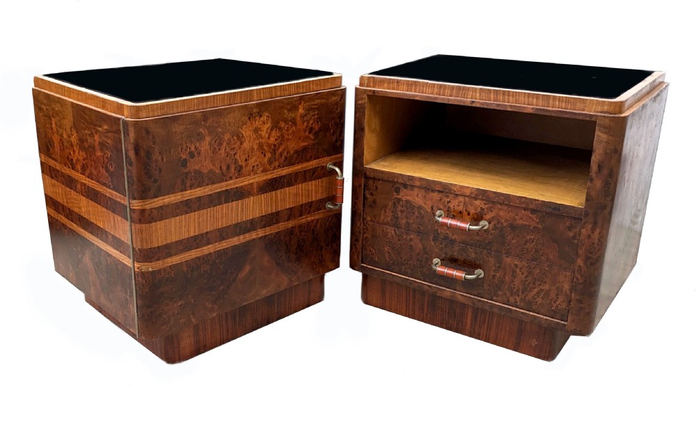 Art Deco Pair of Stylish 'His & Hers' Bedside Table Nightstands, Italian, c1930 View VI