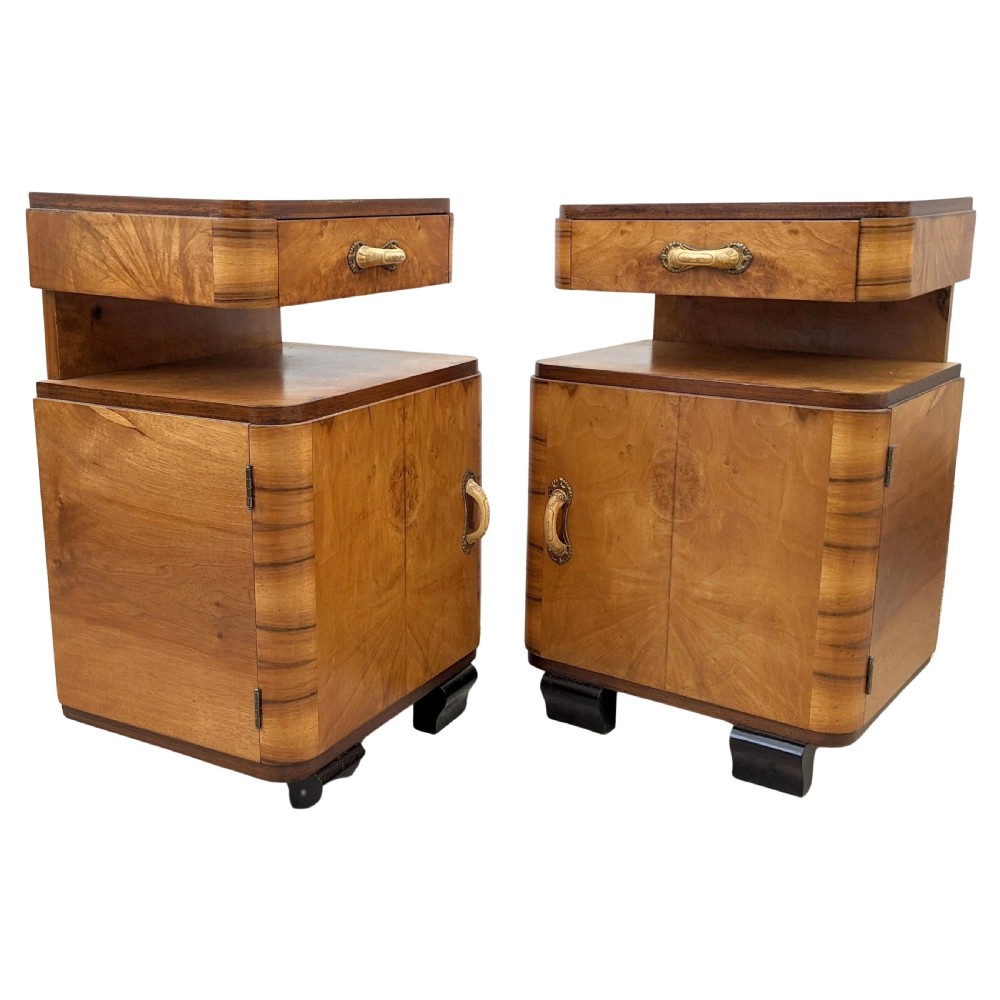 Art Deco Pair of Stylish Blonde Bedside Cabinets, Italian, c1930 View VII
