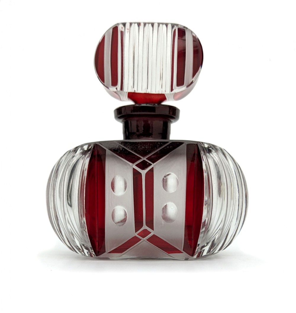Art Deco Cut Glass & Enamel Perfume Bottle, c1930