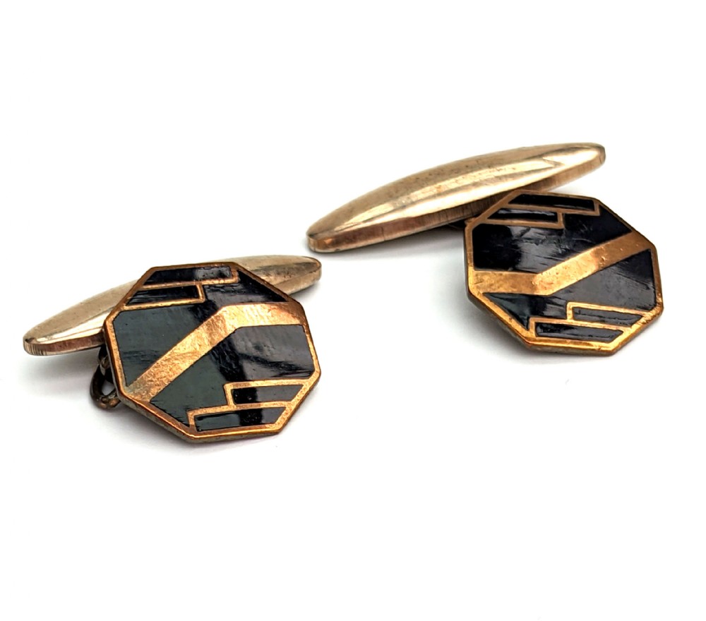 Art Deco Gents English Enamel Cufflinks, c1930