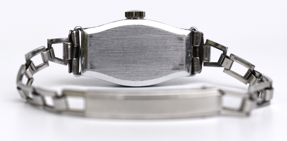 Art Deco Ladies White Gold Filled Watch With Emeralds, Serviced, c1928 View VIII