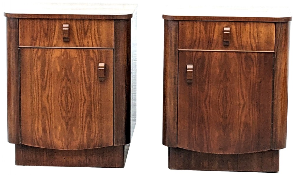 Art Deco Pair of Matching Bedside Cabinets, Walnut, c1930