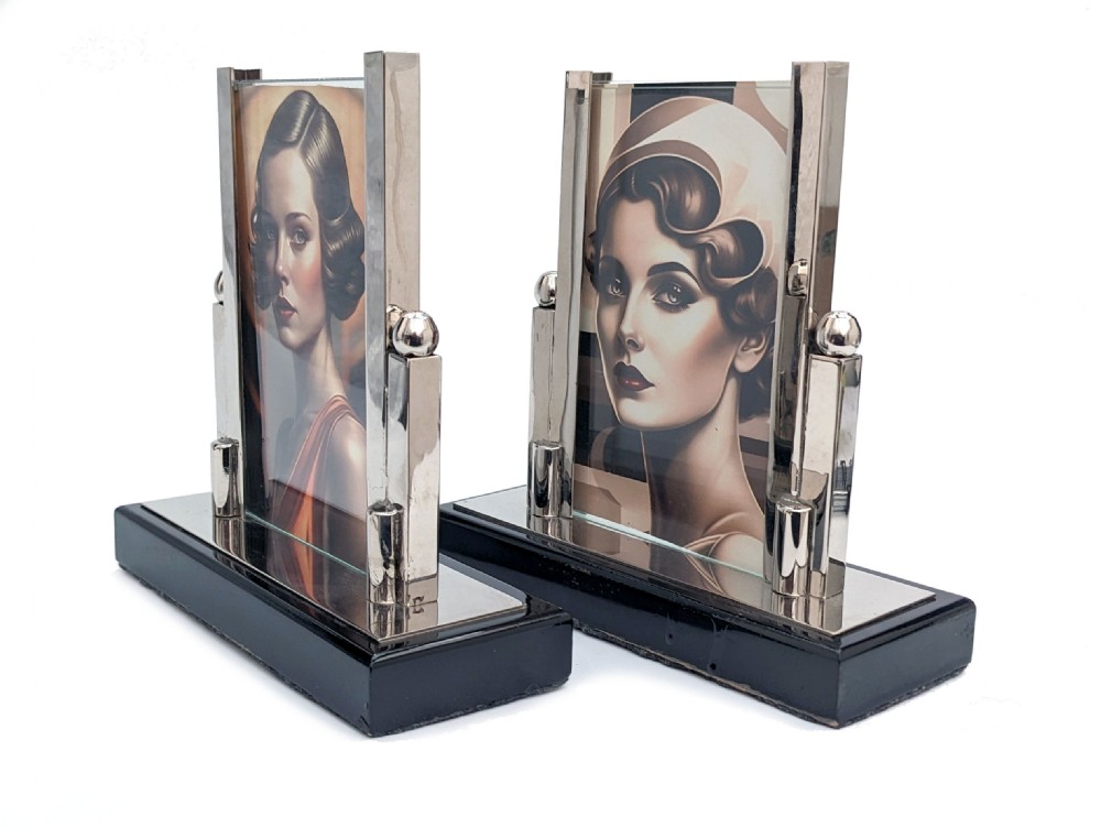 Art Deco Chrome & Glass Free Standing Matching Picture Frames, c1930 View II
