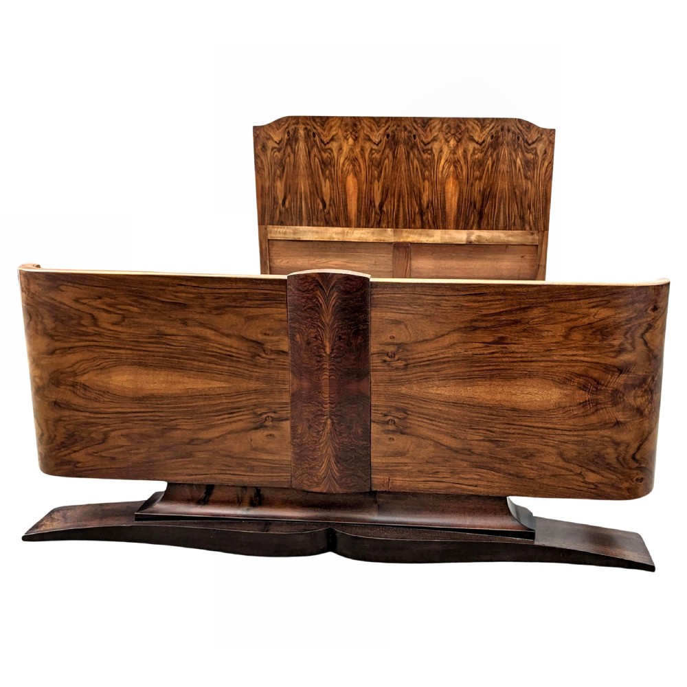 Art Deco French King Size Walnut Bed, circa 1930s