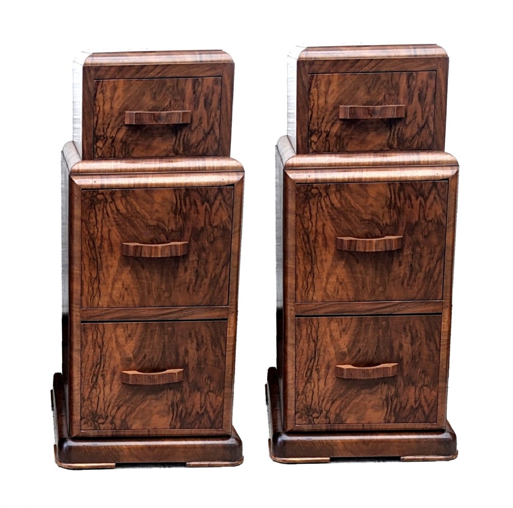 Art Deco Pair of Matching Walnut Bedside Cabinets, c1930