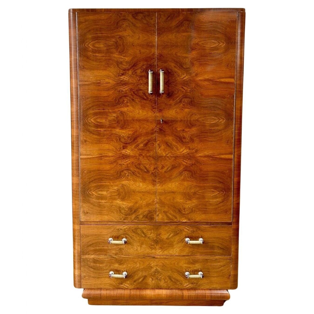 Art Deco High End Figured Walnut Single Wardrobe, English, c1930