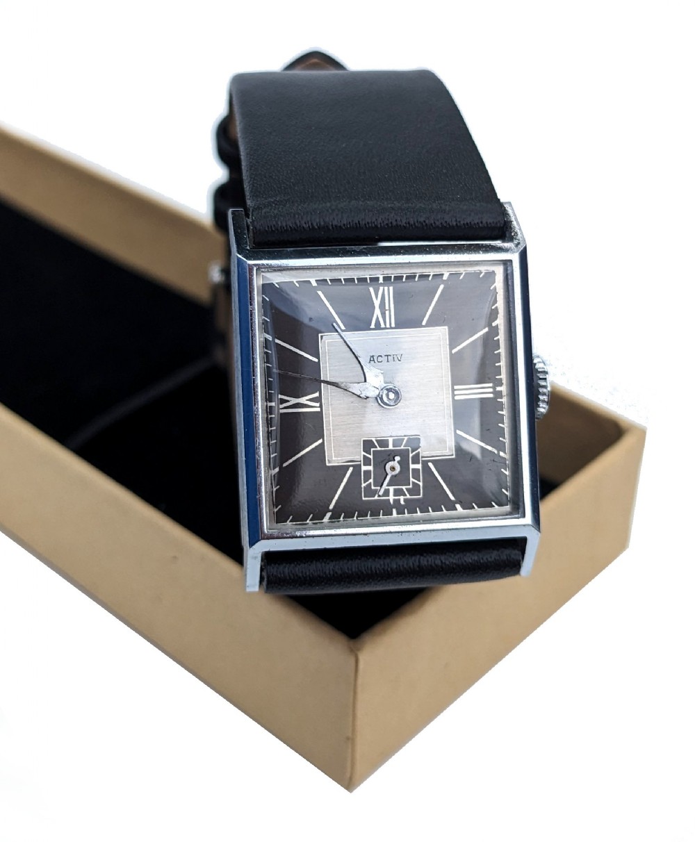 Art Deco Gents Manual Wrist Watch By ACTIV, Serviced, c1940s
