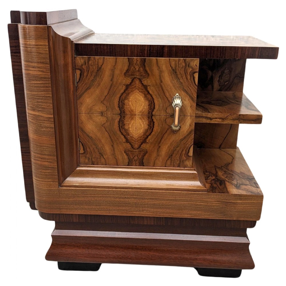 Art Deco Single Walnut Italian Bedside Cabinet Table, c1930
