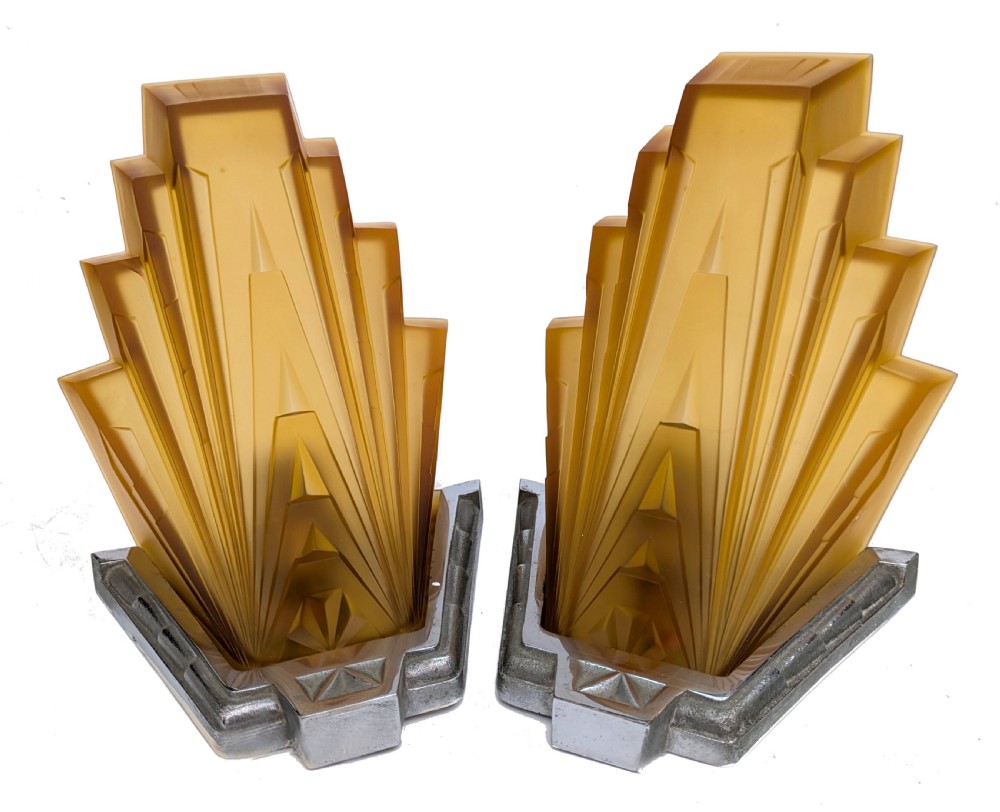 Spectacular Matching Pair Of Art Deco Wall Lights Sconces, c1930