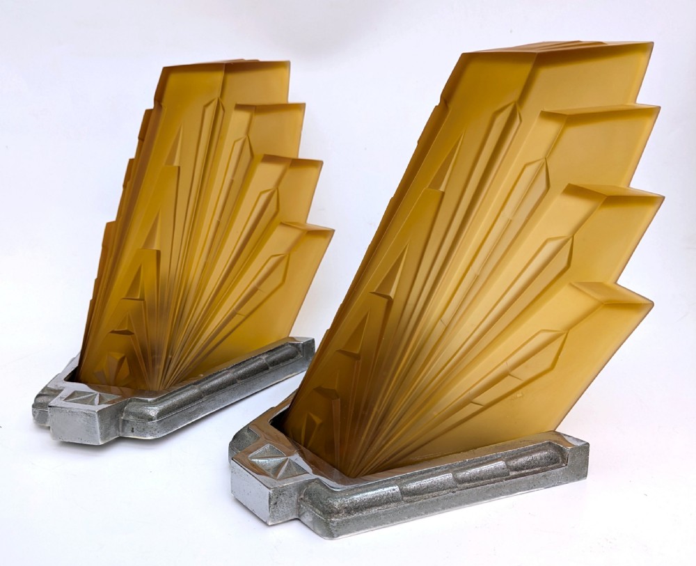 Spectacular Matching Pair Of Art Deco Wall Lights Sconces, c1930 View IV