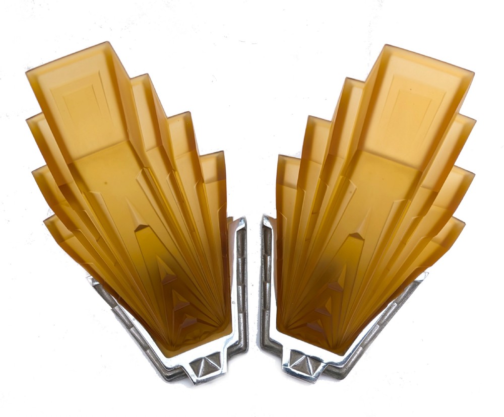Spectacular Matching Pair Of Art Deco Wall Lights Sconces, c1930 View VIII