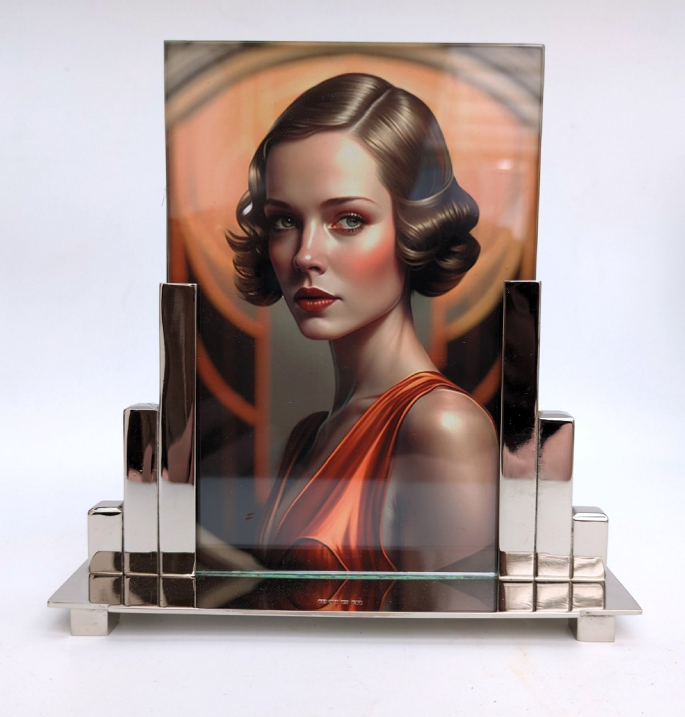 Art Deco Skyscraper Nickle Silver Free Standing Picture Frame, c1930