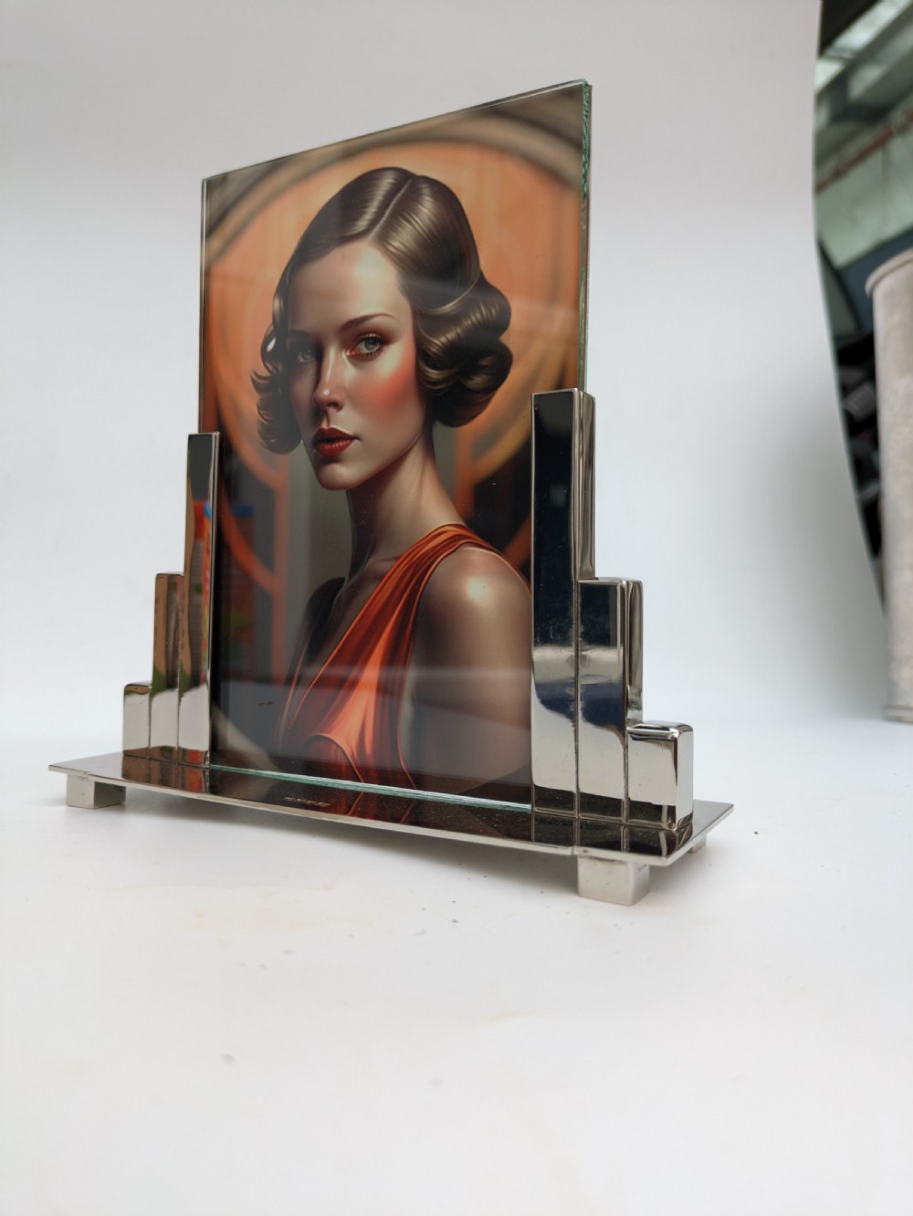 Art Deco Skyscraper Nickle Silver Free Standing Picture Frame, c1930 View III