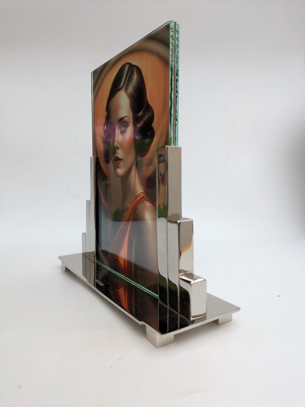 Art Deco Skyscraper Nickle Silver Free Standing Picture Frame, c1930 View IV