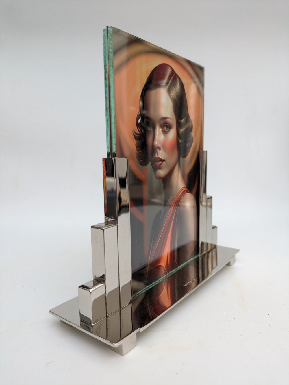 Art Deco Skyscraper Nickle Silver Free Standing Picture Frame, c1930 View VI