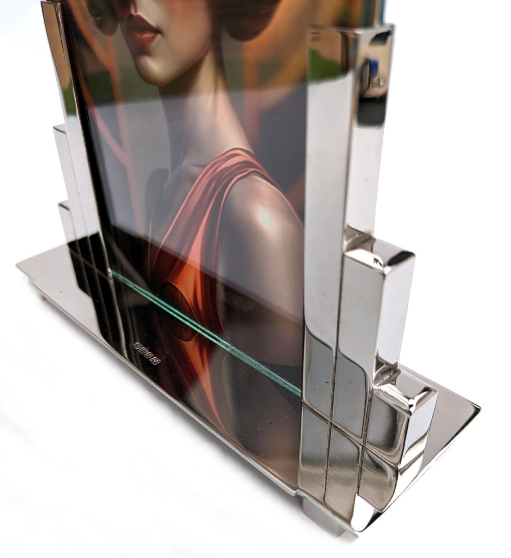 Art Deco Skyscraper Nickle Silver Free Standing Picture Frame, c1930 View VIII