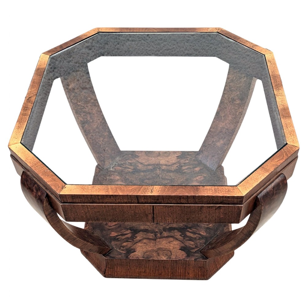 Art Deco Two Tier Walnut & Glass Occasional Table, English, c1930 View II