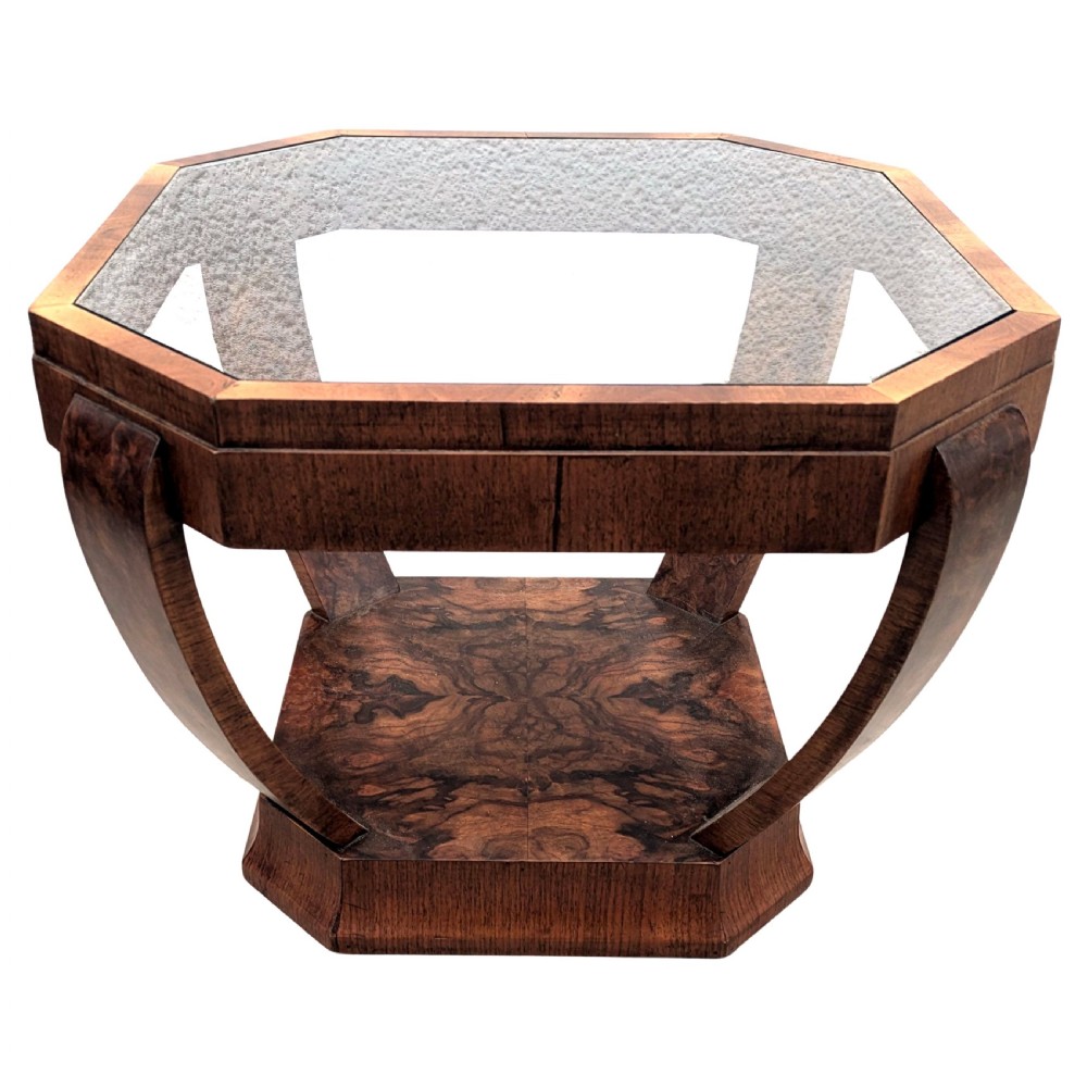 Art Deco Two Tier Walnut & Glass Occasional Table, English, c1930 View III