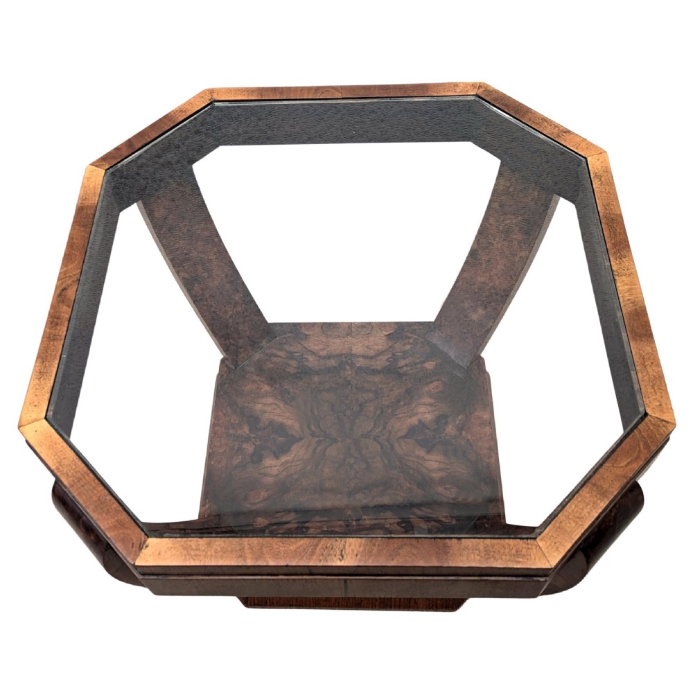 Art Deco Two Tier Walnut & Glass Occasional Table, English, c1930 View V