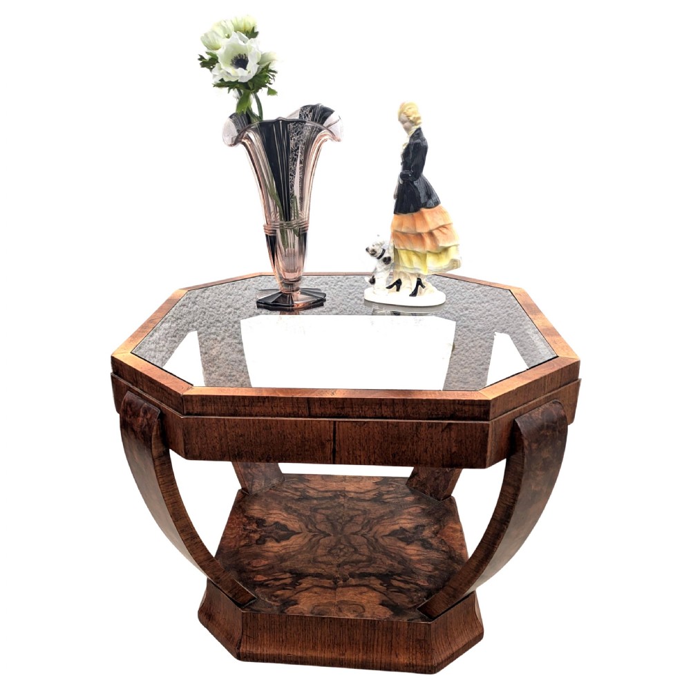 Art Deco Two Tier Walnut & Glass Occasional Table, English, c1930 View VI