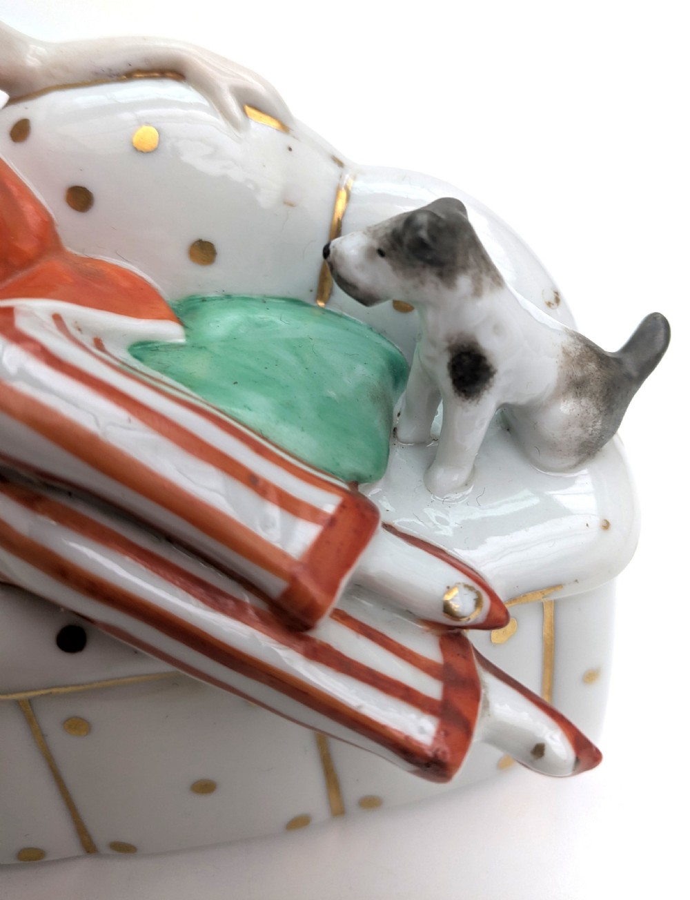 Art Deco Flapper Girl & Dog Ceramic Powder Box Bowl, c1930's View XI