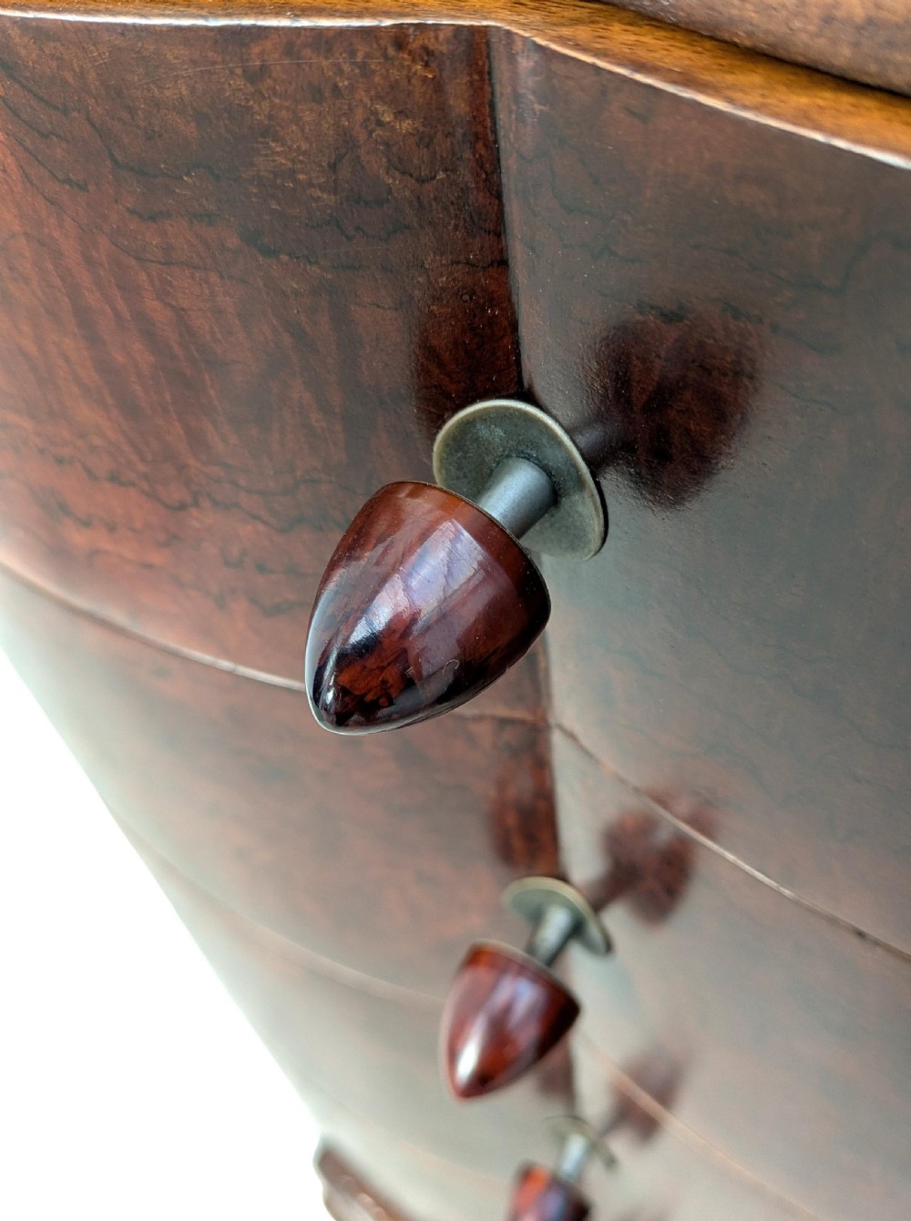 Matching Pair Of Walnut Art Deco Bedside Cabinet Nightstands, c1930 View II