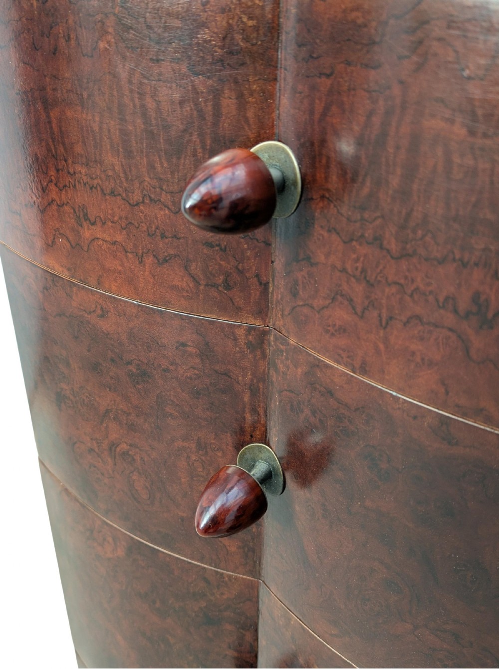Matching Pair Of Walnut Art Deco Bedside Cabinet Nightstands, c1930 View III