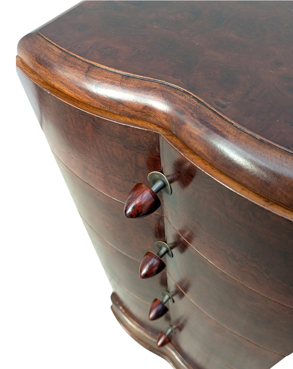 Matching Pair Of Walnut Art Deco Bedside Cabinet Nightstands, c1930 View IV