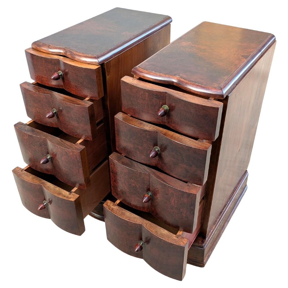 Matching Pair Of Walnut Art Deco Bedside Cabinet Nightstands, c1930 View VI