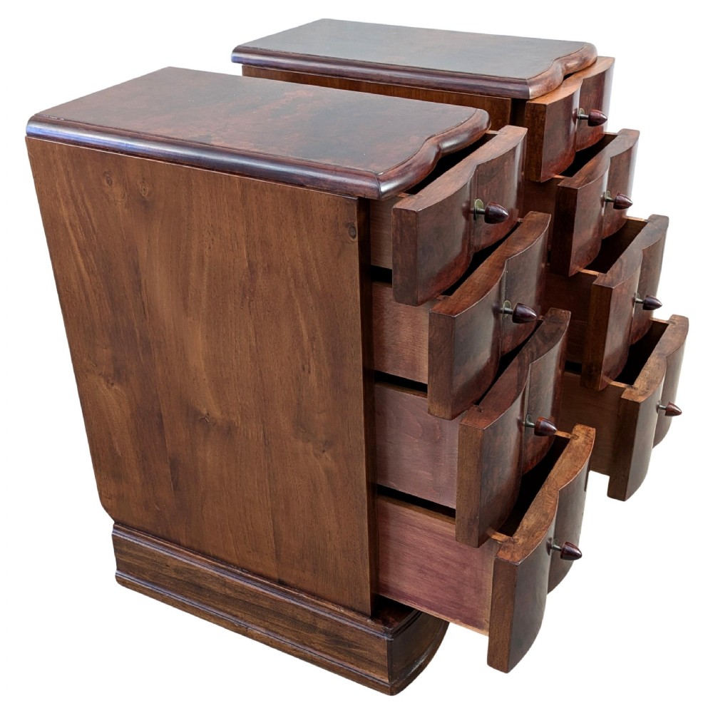 Matching Pair Of Walnut Art Deco Bedside Cabinet Nightstands, c1930 View VII