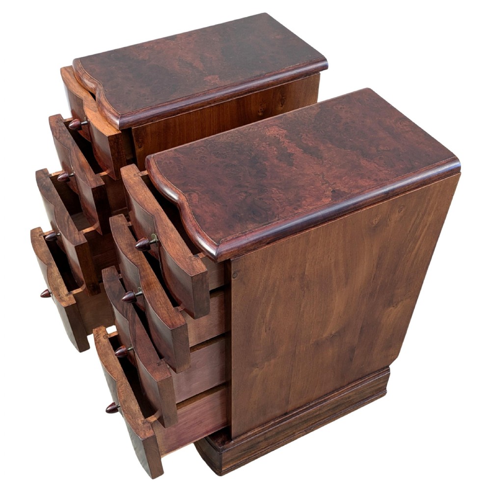 Matching Pair Of Walnut Art Deco Bedside Cabinet Nightstands, c1930 View VIII