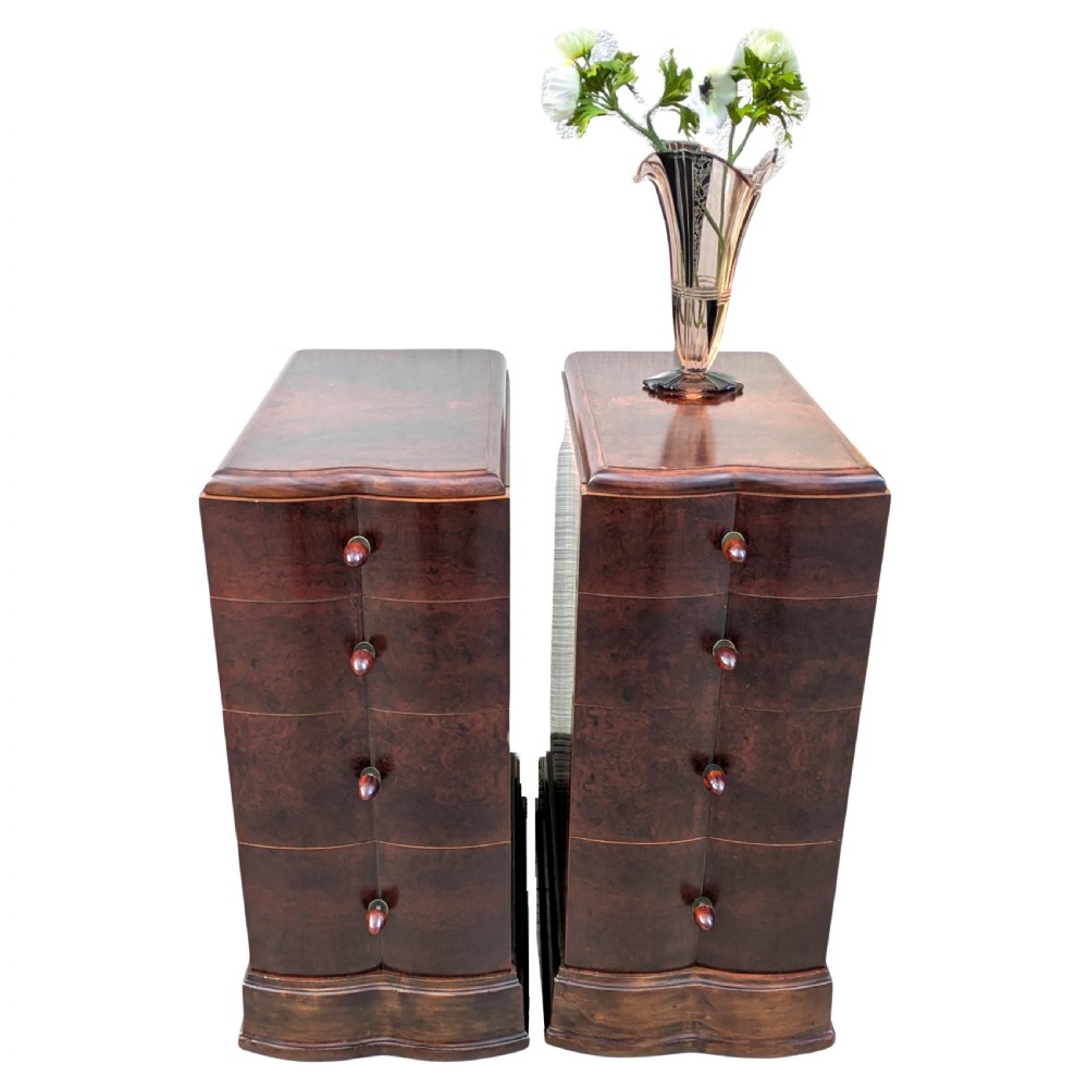 Matching Pair Of Walnut Art Deco Bedside Cabinet Nightstands, c1930 View IX