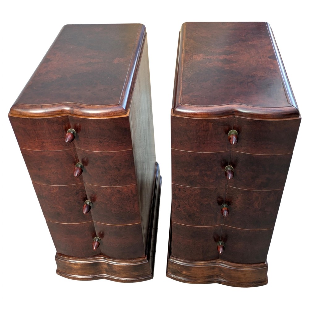 Matching Pair Of Walnut Art Deco Bedside Cabinet Nightstands, c1930 View XI