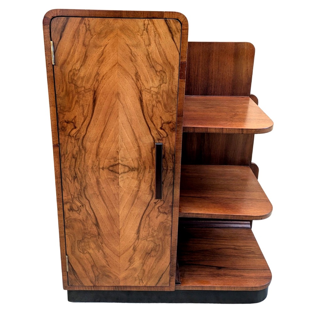 Art Deco Modernist Walnut Shelving Cabinet, c1930