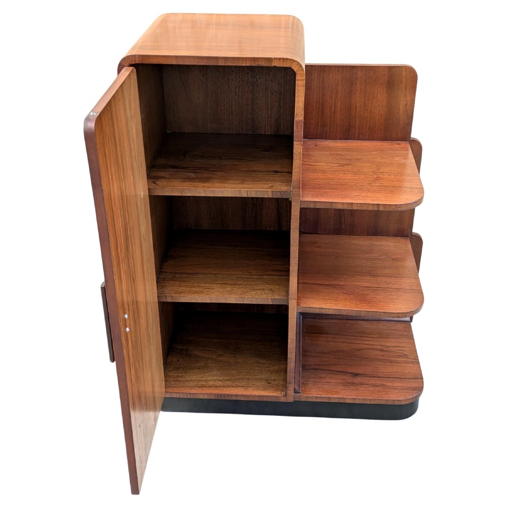 Art Deco Modernist Walnut Shelving Cabinet, c1930 View X