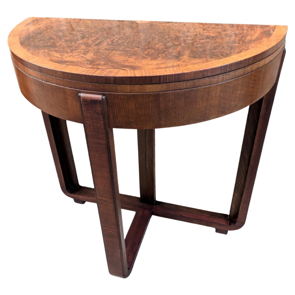 Art Deco Console Folding Games, Card Table , Walnut, English, c1930