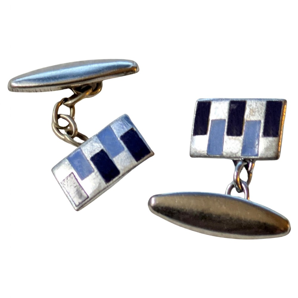 Art Deco Modernist Matching Pair of Enamel Gents Cufflinks, c1930 View III