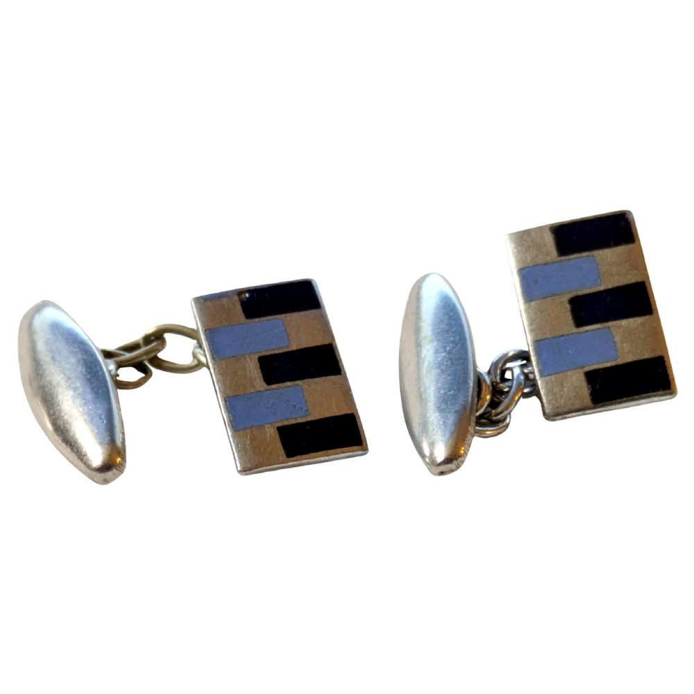 Art Deco Modernist Matching Pair of Enamel Gents Cufflinks, c1930