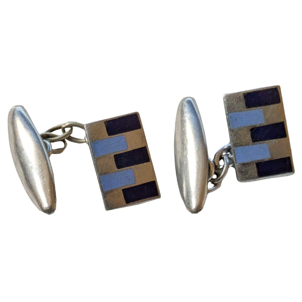 Art Deco Modernist Matching Pair of Enamel Gents Cufflinks, c1930 View IV