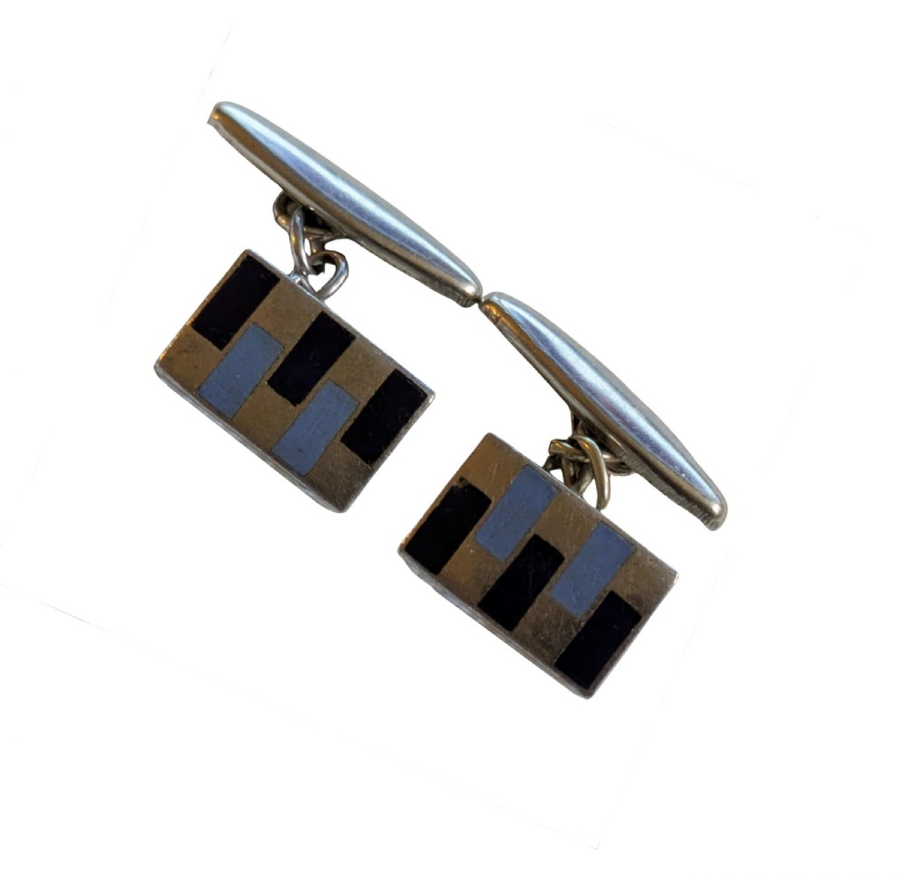 Art Deco Modernist Matching Pair of Enamel Gents Cufflinks, c1930 View VI
