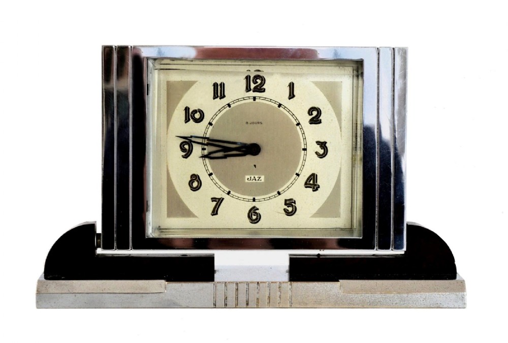 Art Deco Chrome and Bakelite Clock By Jaz Clockmakers, French, c1930