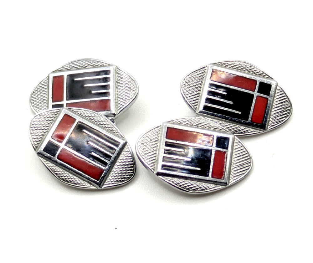 Art Deco Modernist Matching pair of Enamel Gents Cufflinks, circa 1930