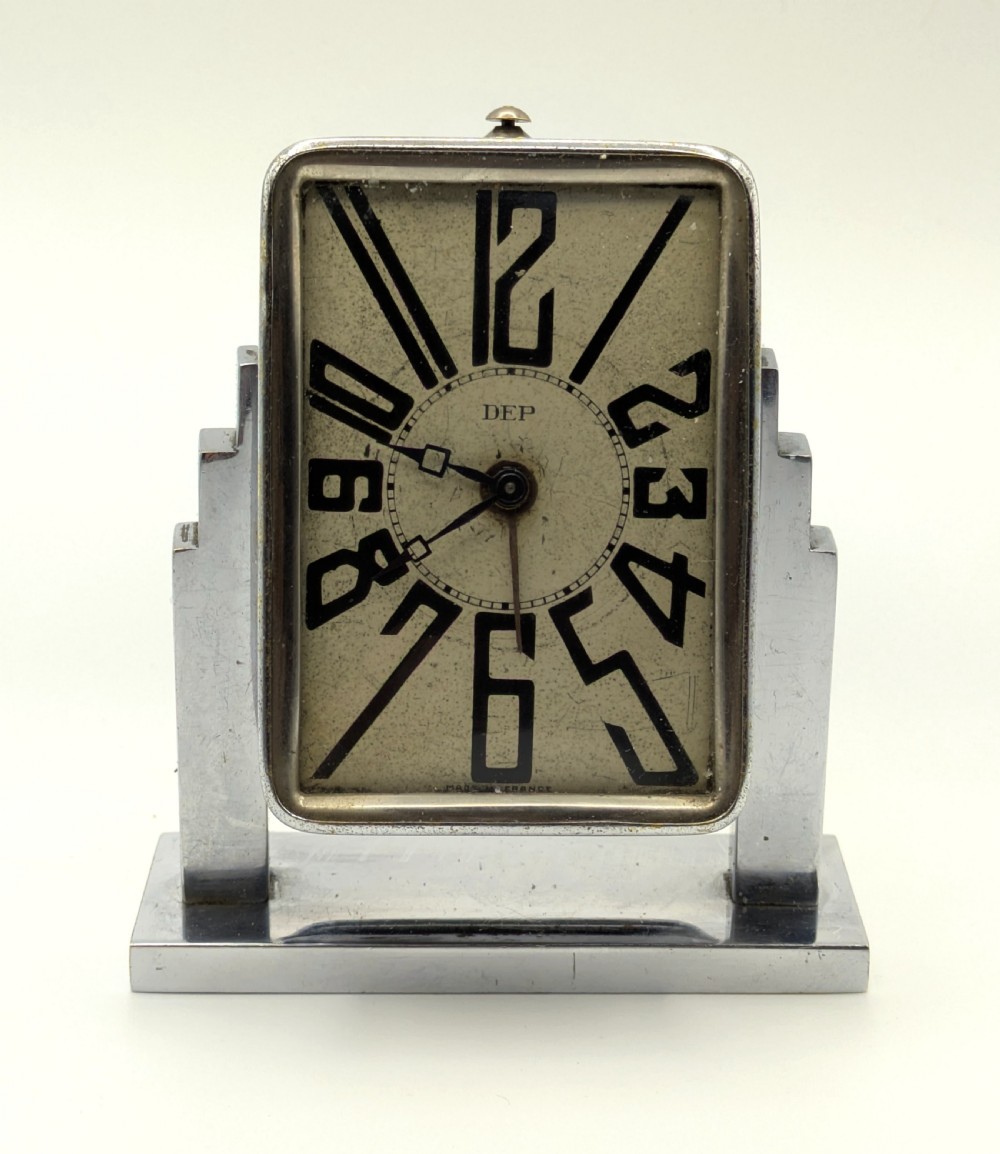 Art Deco Skyscraper Chrome Alarm Clock By DEP, French, 1930s