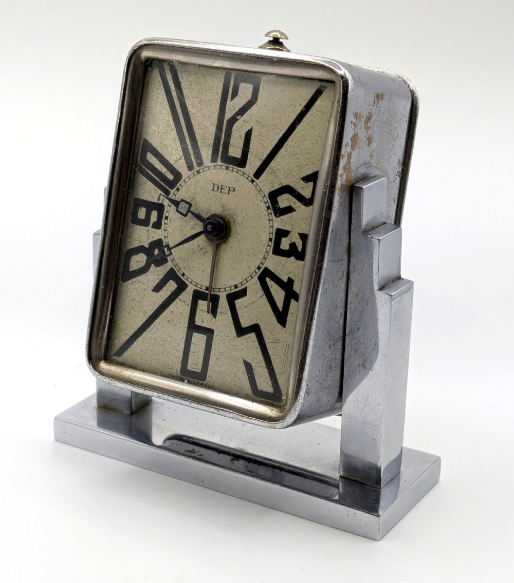  Art Deco Skyscraper Chrome Alarm Clock By DEP, French, 1930s View II