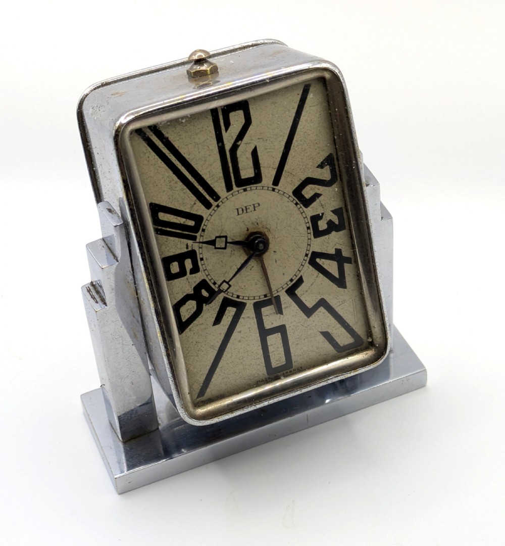  Art Deco Skyscraper Chrome Alarm Clock By DEP, French, 1930s View III