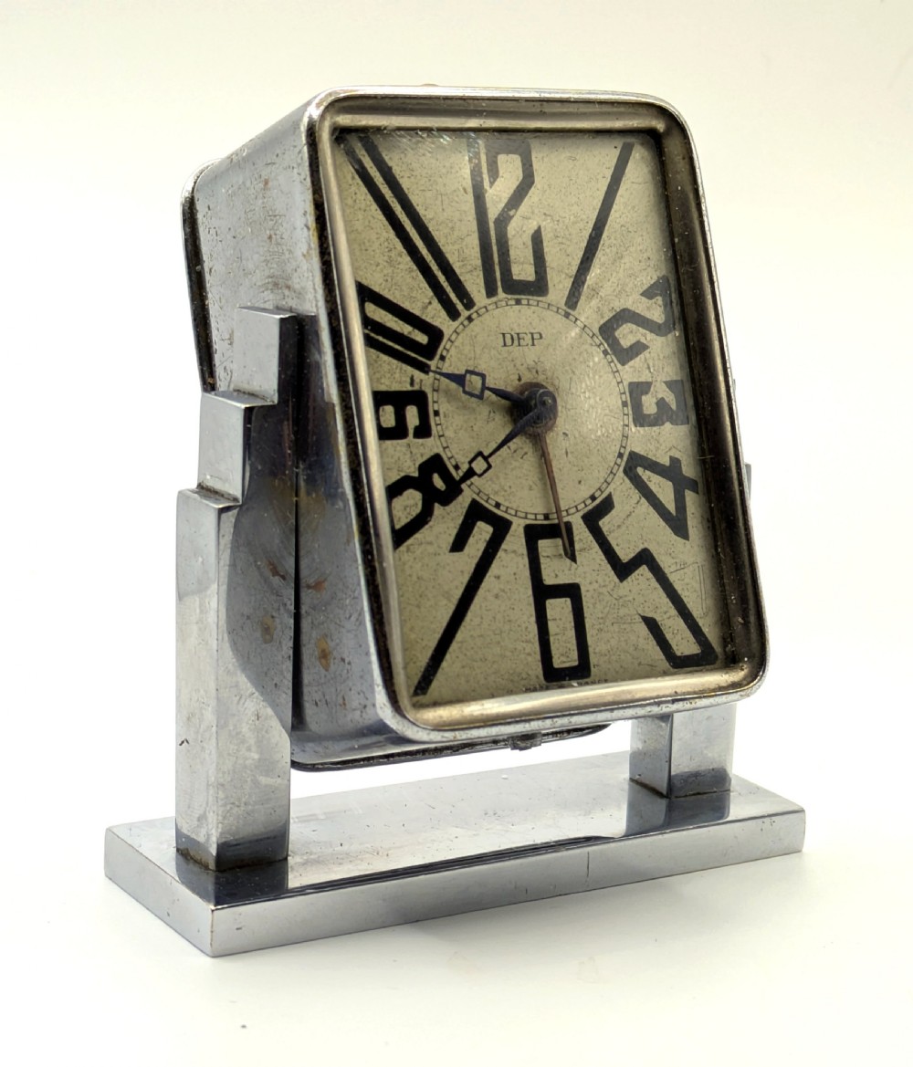  Art Deco Skyscraper Chrome Alarm Clock By DEP, French, 1930s View IV