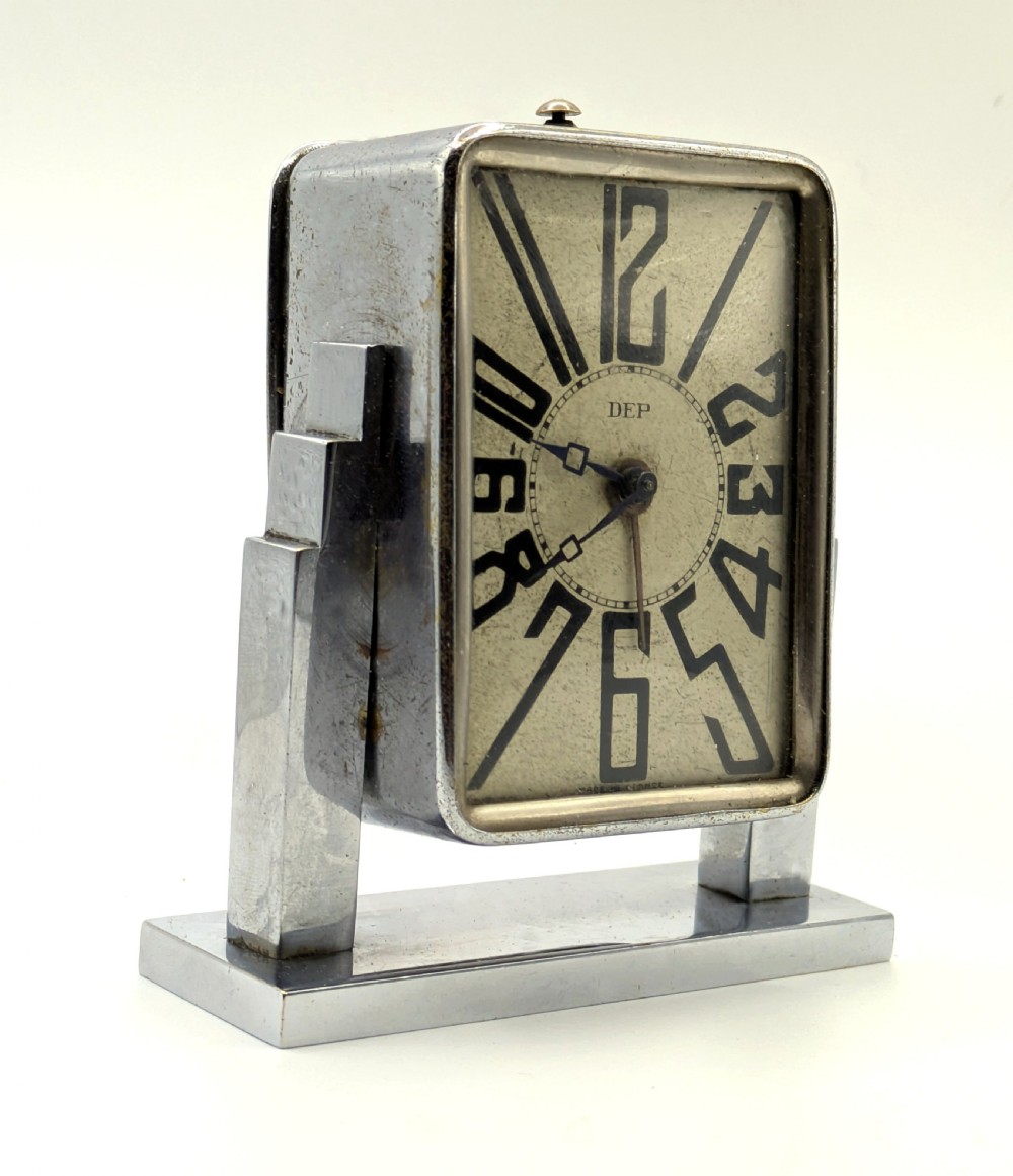  Art Deco Skyscraper Chrome Alarm Clock By DEP, French, 1930s View V