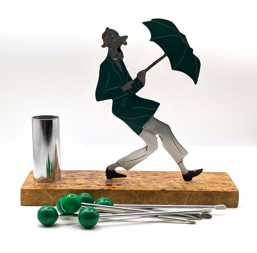 Art Deco Comical Man with Umbrella Cocktail Sticks By Sudre .c1930 View VII