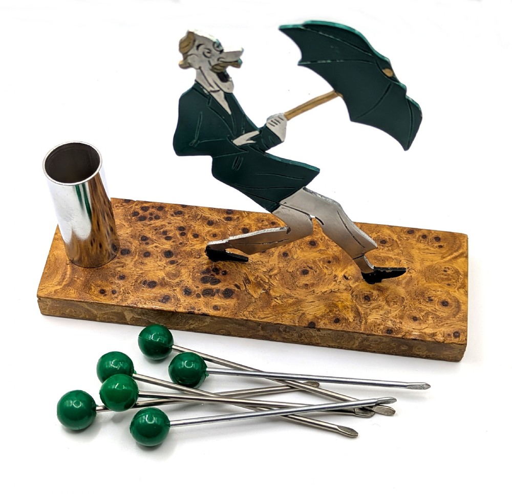 Art Deco Comical Man with Umbrella Cocktail Sticks By Sudre .c1930 View VIII