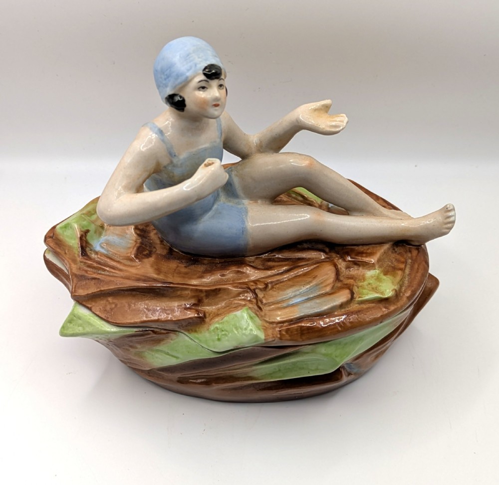 Art Deco Half Doll Bathing Belle Trinket Box, c1930 Germany D.P.E  View III